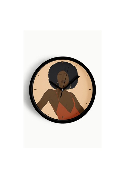 Afro Stil Kadın Minimalist Modern Duvar Saati - 30cm - Önü Camlı Siyah Kasa - Sessiz Mekanizma-jh0841 Siyah