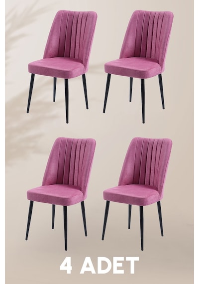 Vento Sandalye - Jerika Pembe- Metal Siyah Ayak 4 Adet - Salon Sandalyesi / Mutfak Sandalyesi Gül Kurusu