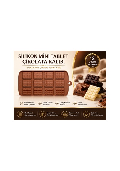 12 Gözlü Mini Çikolata Tablet Kalıbı Kahverengi