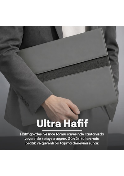 Woyax S-touch 13-14 İnç Nfc Özellikli Laptop Çantası Su Geçirmez Apple Macbook Uyumlu Kılıfı Apple iPad Tablet El Çantası Gri