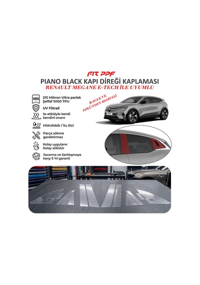 Megane E-tech Hazır Kesim Piano Black Kapı Yan Direk Kaplamaları