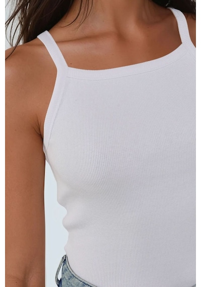 Hiccup Halter Yaka Fitilli Basic Üst Beyaz