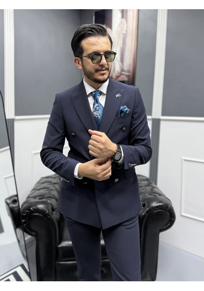 Avni Ceylan Milano Doppio Stil Kruvaze Takım Elbise Lacivert