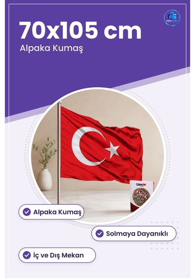 Türk Bayrağı Bayrak 70x105 Cm Alpaka Kumaş Dayanıklı Canlı Renk E 70 x 105 CM