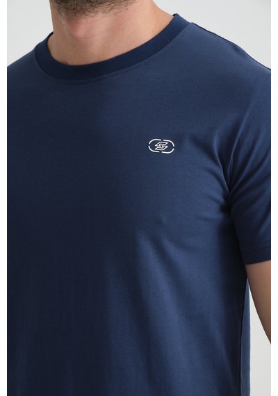 Shooter Sportwear Shooter Erkek T-shirt Nefes Alabilen Esnek Pamuklu Kumaş Regular Kalıp Minimal Logolu İndigo