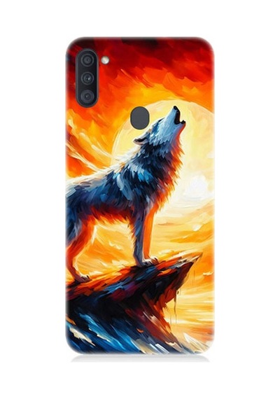 Samsung Galaxy M11 Uyumlu Kayalıkta Uluyan Kurt Yalnızlığı Desenli Silikon Kılıf Çok Renkli