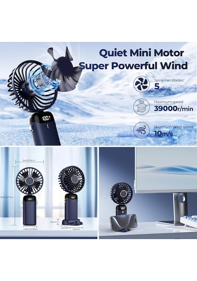 Taşınabilir Usb Vantilatör, 4200mah Şarjlı El Tipi Fan, Led Ekranlı, 3'ü 1 Arada El/boyun/masa Fanı, Yaz, Ofis,