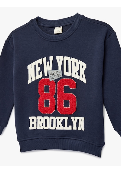 Koton Pamuklu Şardonlu Uzun Kollu Bisiklet Yaka Baskılı Oversize Sweatshirt Lacivert 6smb10110tk Lacivert