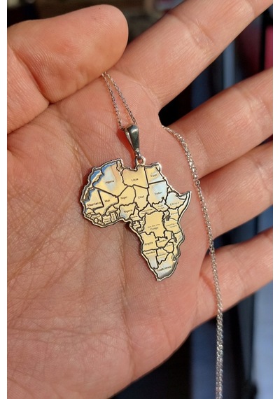 925 Ayar Gümüş Afrika Haritası Kolye
