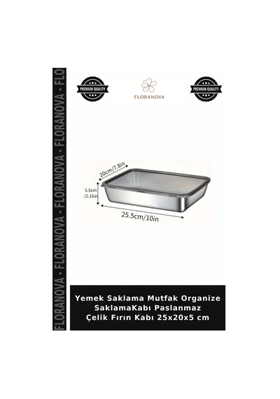 Yemek Saklama Mutfak Organize Saklamakabı Paslanmaz Çelik Fırın Kabı 25x20x5 Cm