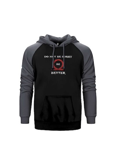 God Of War Do Not Be Sorry, Be Better Gri Renk Reglan Kol Kapşonlu Sweatshirt Gri