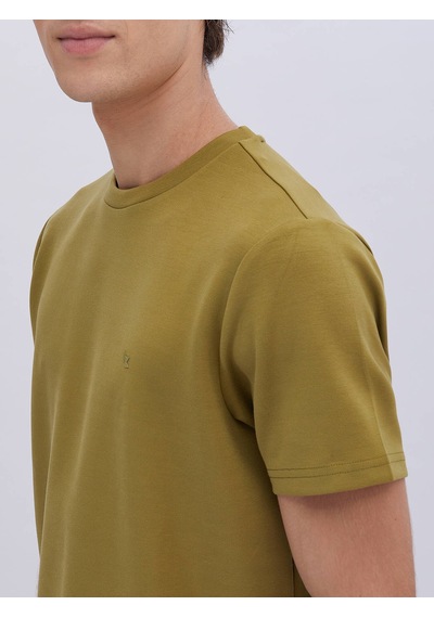 Kip Yağ Yeşili Düz Bisiklet Yaka T-shirt Çok Renkli