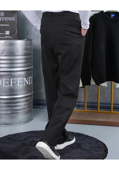 Modefendi Baggy Kesim Pile Detaylı Kumaş Pantolon Siyah