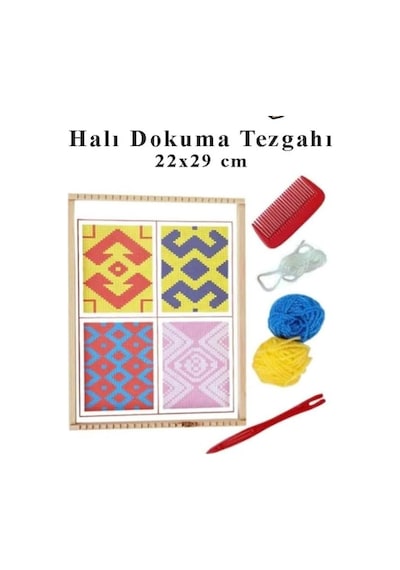 Ahşap, Halı Dokuma Tezgahı, Eğitici Dokuma Seti, Hobi Okul Elişi Çocuk Halı Dokuma Tezgah Seti 22x29 Cm Açık gri