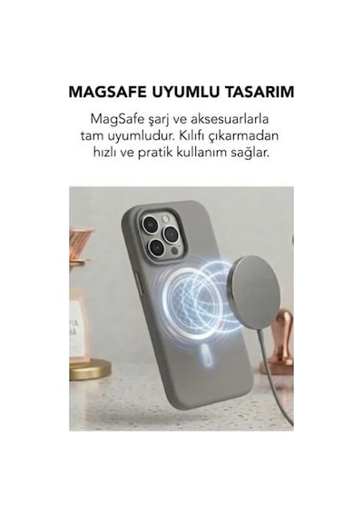 Apple İphone 15 Pro Max Uyumlu Magsafe Lansman Silikon Kılıf Gri