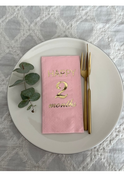Gold Yaldızlı Pembe Happy 2 Yaş Months Garson Katlama Peçete 16 Adet