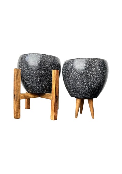 Bitki Tasarımı Ev Dekorasyon Siyah Granit Toprak Saksı Saksılık Salon Çiçeklik İkili Set 3 Ayaklı- 4 Ayaklı- 15 Cm Belirtilmemis