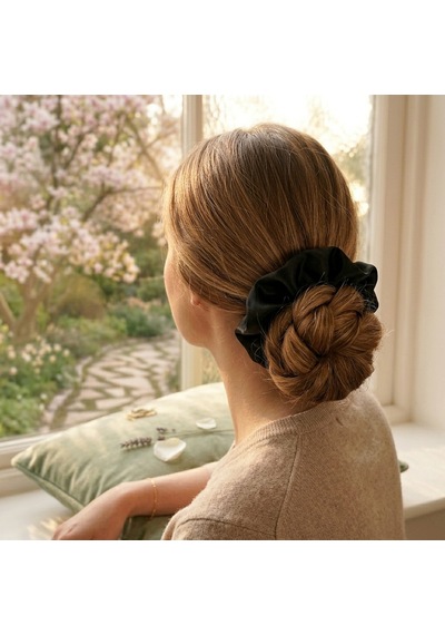Lüks Saten Saç Tokası Saç Kırmayan İz Bırakmayan Large Scrunchie Topuz Tokası 1adet Siyah