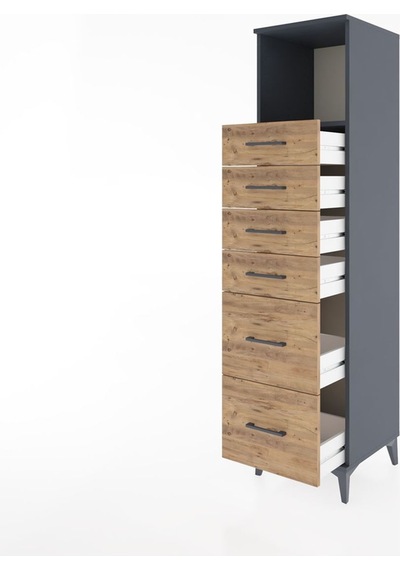 Hyperion Dolap Tek Raflı 6 Çekmeceli 44x44x182 Antrasit-çam Antrasit