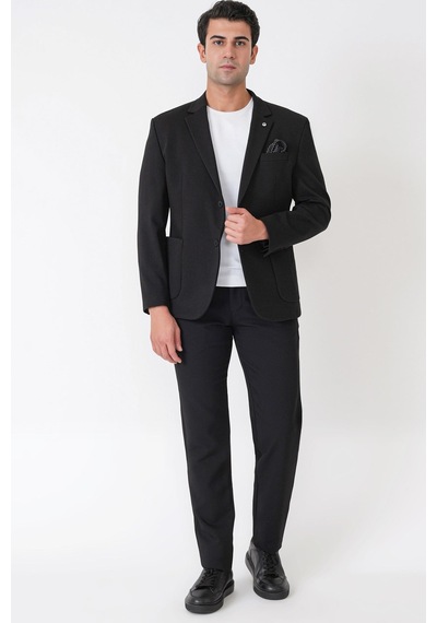 Slim Fit Torba Cep Esnek Tencel Kumaş Siyah Ceket C 751