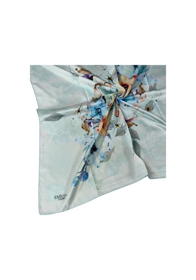 Mim Eşarp Emilya Rayon Çiçek Desenli Eşarp 90x90 Cm Açık Mint - Mavi