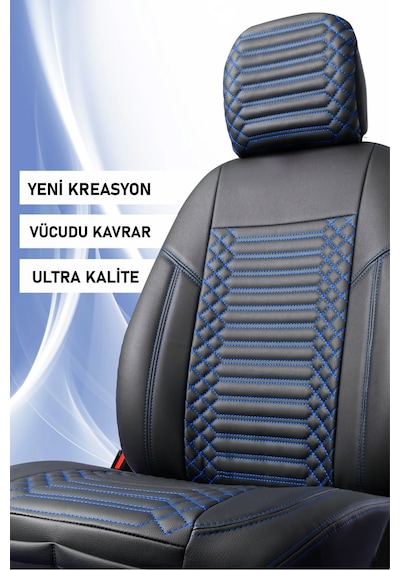 Volkswagen Golf 3 Lüx Full Deri Oto Koltuk Kılıfı Ön Arka Takım Exclusive Siyah Mavi