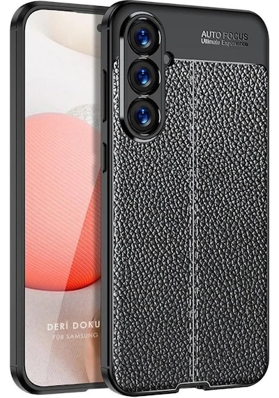 Samsung Galaxy S24 Uyumlu Deri Desenli Silikon Kılıf - Ultra Darbe Emici Kamera Korumalı Kapak Siyah