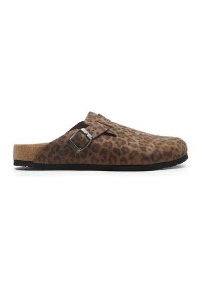 Comfortfusse Capri - Erkek Ortopedik Hakiki Deri Sabo Terlik Leopar Baskılı Deri