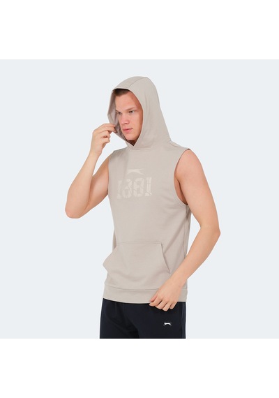 Slazenger VASILISA Erkek Kolsuz Kanguru Cepli Taş Gri Tişört