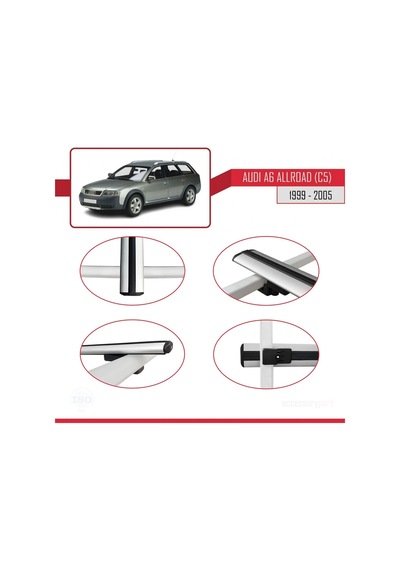 Audi A6 C5 Allroad 1999-2005 Arası İle Uyumlu Basic Model Ara Atkı Tavan Barı Gri 3 Adet