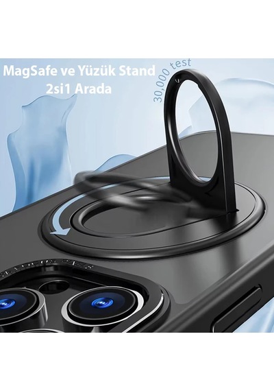Ally İphone 14 Pro Max İçin Magsafe Uyumlu Yüzük Standlı Manyetik Silikon Kılıf- 5775