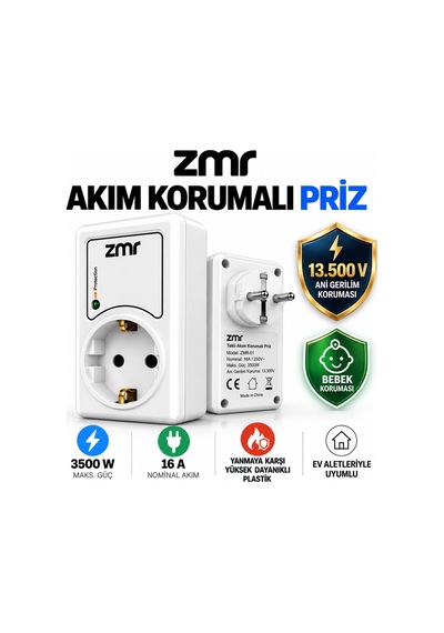 Yüksek Voltaj Korumalı & Çocuk Korumalı Tekli Akım Korumalı Priz Zmr-539/b.00 - 922600557