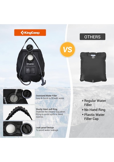 Kingcamp Deluxe Solar Shower 20 L Kamp Duşu Siyah