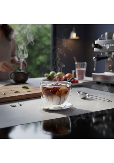 1 Adet Çift Cidarlı Borosilikat Cam Kase 250 Ml - Isı Yalıtımlı, El Yakmayan Şeffaf Servis Ka