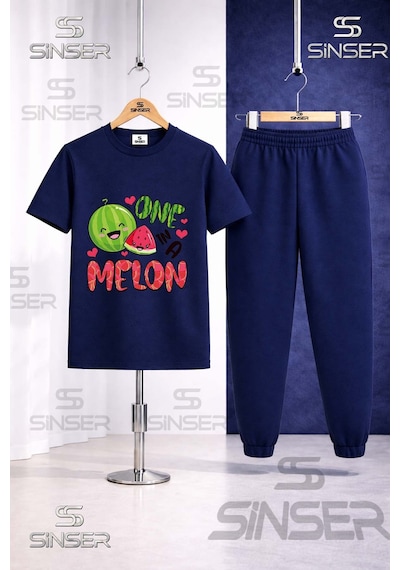 Ss Sinser Çocuk Karpuz One Melon Yazılı Baskılı Tişort Eşofman Takımı Lacivert