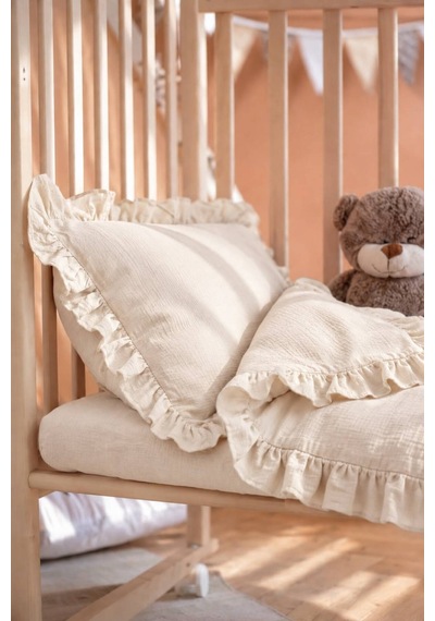 H&c Cool Boy Bebek Müslin Nevresim Takımı 4 Parça 100x150 CM Çarşaflı 2 Yastık Kılıflı Fırfırlı Krem