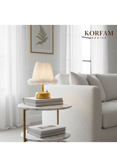 Lumi Modeli - Beyaz Tül Kumaş Fırfırlı Detaylı Pilli Masa & Gece Lambası Çok Renkli