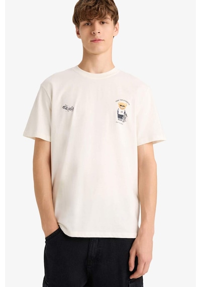 Defacto Regular Fit Bisiklet Yaka Baskılı Kısa Kollu Tişört F9497ax25hser105 Ekru