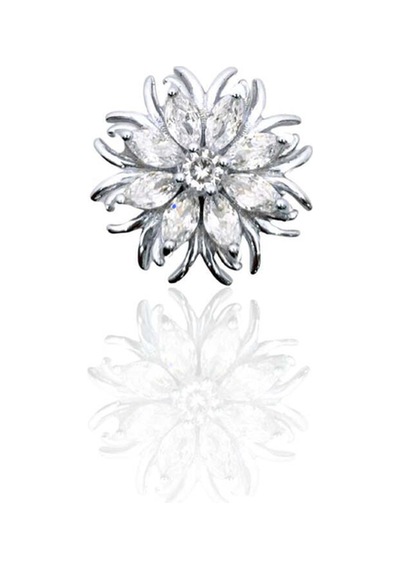 Oya Silver Minimal Baget Taşlı Gümüş Çiçek Broş 1.7x1.7 Cm 61112616