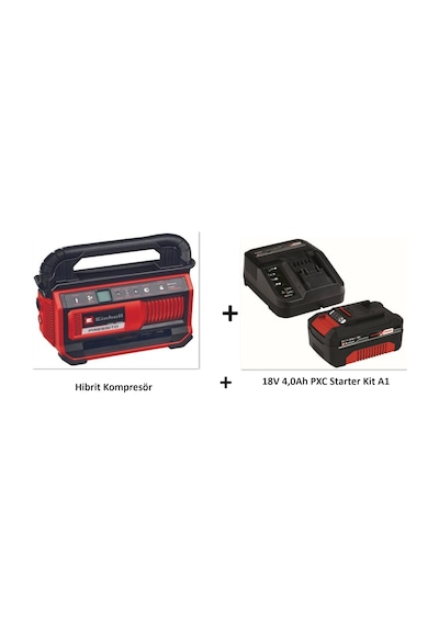 Einhell Pressito 18/25 Hybrid Akülü Hibrit Kompresör + A1 18V 4.0AH PXC Starter Kit
