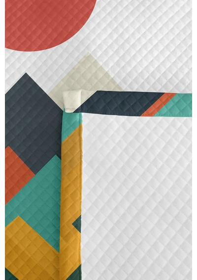 Geometrik Dağ Turkuaz Genç Odası Tek Kişilik Pike Takımı - Modern Gri Mercan 160x220 Cm Yatak Örtüsü Kadife Akşam Serabı