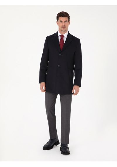 Cacharel Lacivert Ex Slim Fit Yün Karışımlı Palto