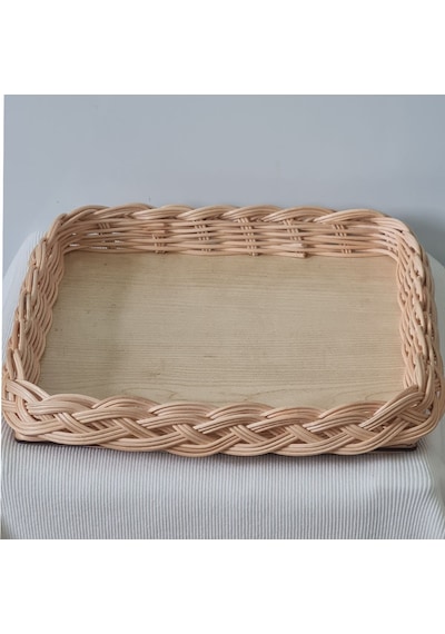 El Yapımı Bambu Rattan Örgü Kare Dekoratif Tepsi 25x25 Cm Ahşap
