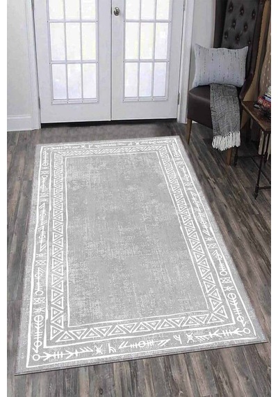 Gri Kaymaz Taban Yıkanan Otantik Desen Mutfak Halısı Ar1093n11