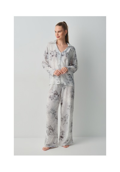 Suwen Glace Gömlek Yaka Pijama Takımı Wsh10510043337 Gri