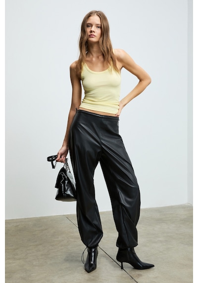 Ethıquet Lıllesol Kadın Fitilli Görünümlü Slim Fit Vücuda Oturan Havuz Yakalı Pamuklu Basic Sarı Atl SARI