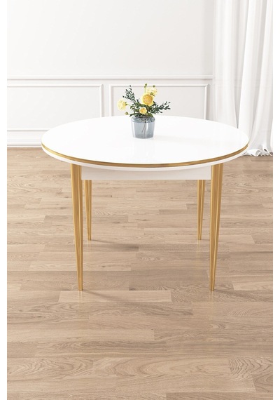 Canisa Osle Serisi 90x90 Yuvarlak Beyaz Mutfak Masa Takımı 4 Sandalye Gold Detay Masa Beyaz Sandalye Siyah Gold Ayak Canisa Osle Serisi 90x90 Yuvarlak Beyaz Mutfak Masa Takımı 4 Sandalye Gold Detay Masa Beyaz Sandalye Siyah Gold Ayak