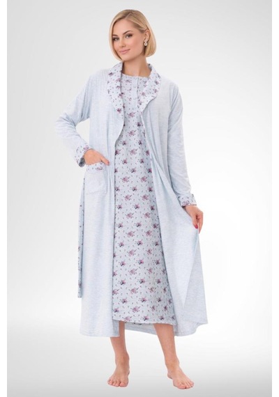 Mecit Pijama Mecit 6318 Mavi Büyük Beden Kadın Sabahlık Pijama Gecelik Set Mavi
