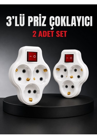 3 Lü Priz Çoklayıcı 2 Adet Set Anahtarlı Kablosuz Duvar Tipi Priz Çoğaltıcı