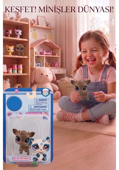 4 Parça Minişler Pet Shop Işıklı Toplu Kutulu Tekli Oyuncak Figürü - 2 Aksesuarlı Miniş Geyik